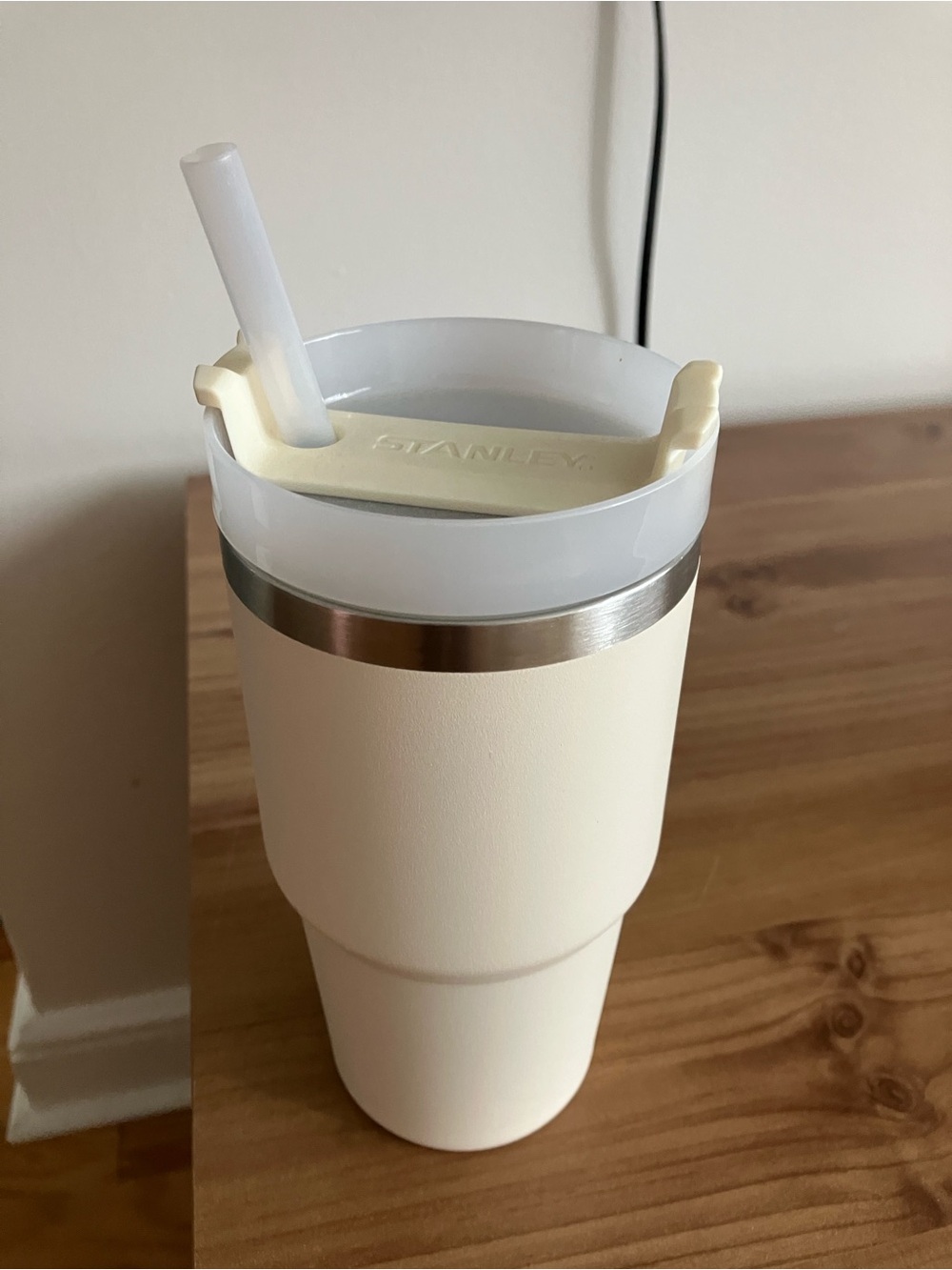 Stanley Cream Travel Tumbler with Straw and Spill-Resistant Lid